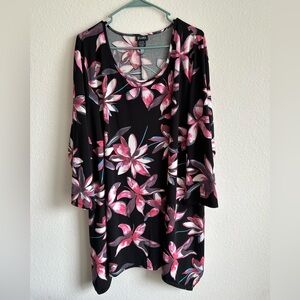 Evans 4X flower print, asymmetrical, quarter sleeve shirt/dress